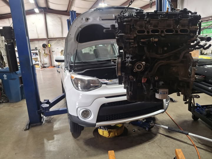 Engine swap on Kia Soul at Nemtec Automotive Hiwasse Arkansas