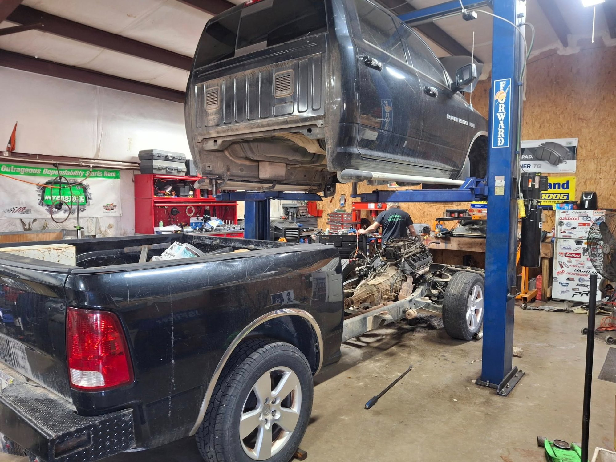 Ram 1500 body off frame engine removal at Nemtec Automotive NWA